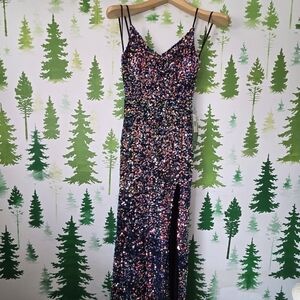 B. Smart  Juniors'/Women's Vibrant Sequin Front-Slit Maxi Dress